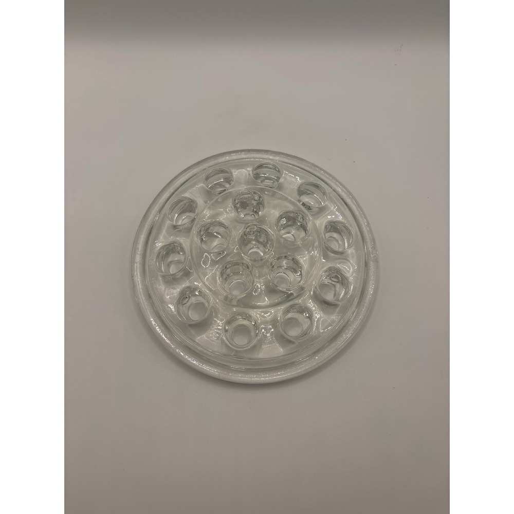 Vintage Clear Glass Flower Frog 16 Hole Round Floral Arranger 4.5 Inch
